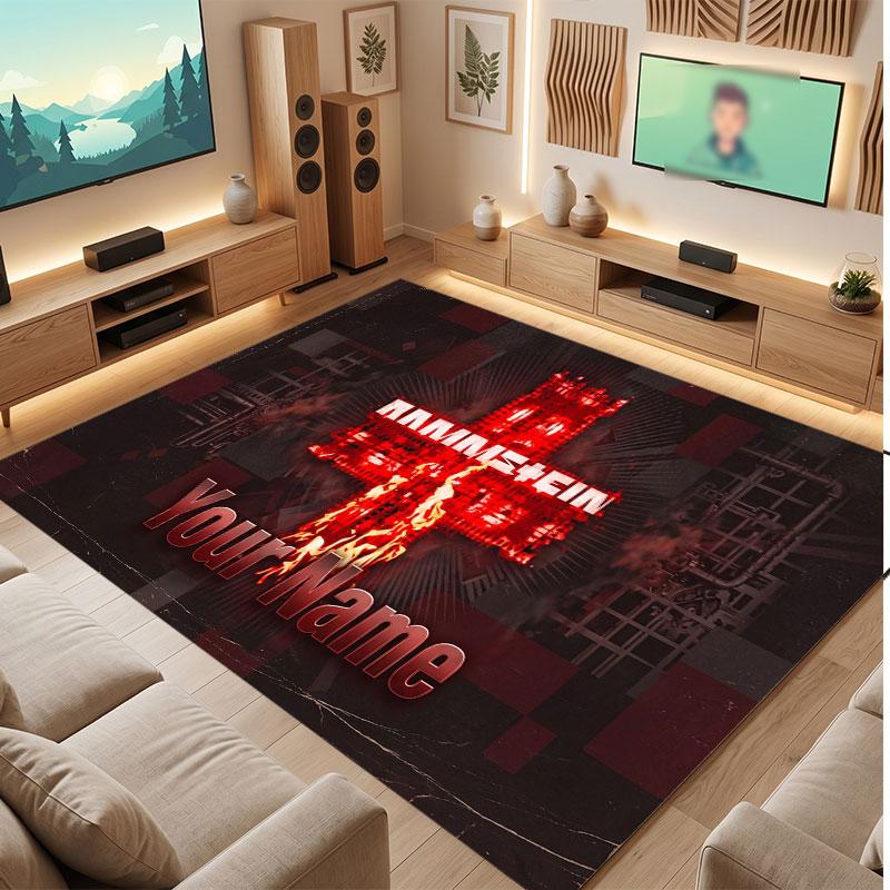 Rammstein Personalized Crystal Velvet Carpet, Customized Name Text Soft Anti‑Slip Rug for Living Room Bedroom