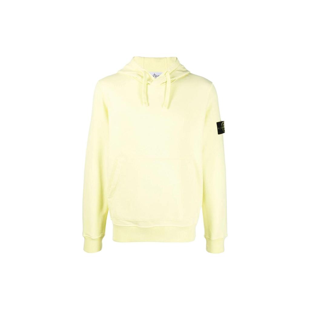 STONE ISLAND Fw22 Однотонный пуловер с логотипом и карманом-кенгуру Мужской свитшот Лимонно-желтый 771564120-V0031