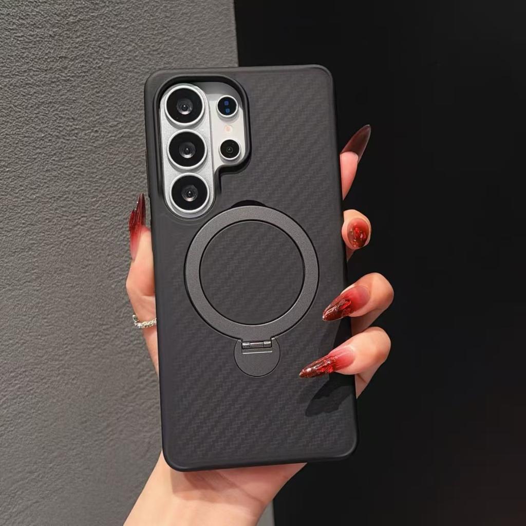 Applicable to Samsung S26Ultra mobile phone case carbon fiber magnetic rotating bracket S25 + Kevlar anti-drop protective case