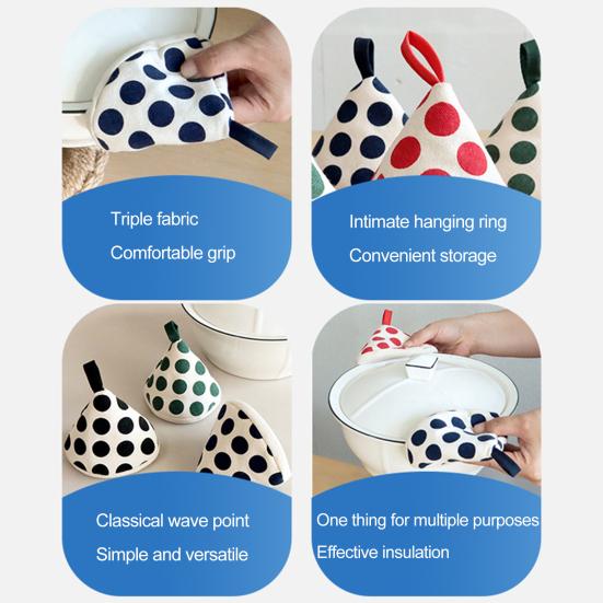 Треугольная хлопковая крышка ручки кастрюли. Жаропрочная точечная печать. Устойчивая к ожогам подвесная петля. Толстая мини-кухонная сковорода. Крышка сковороды. Ручка-держатель. Рукав.
