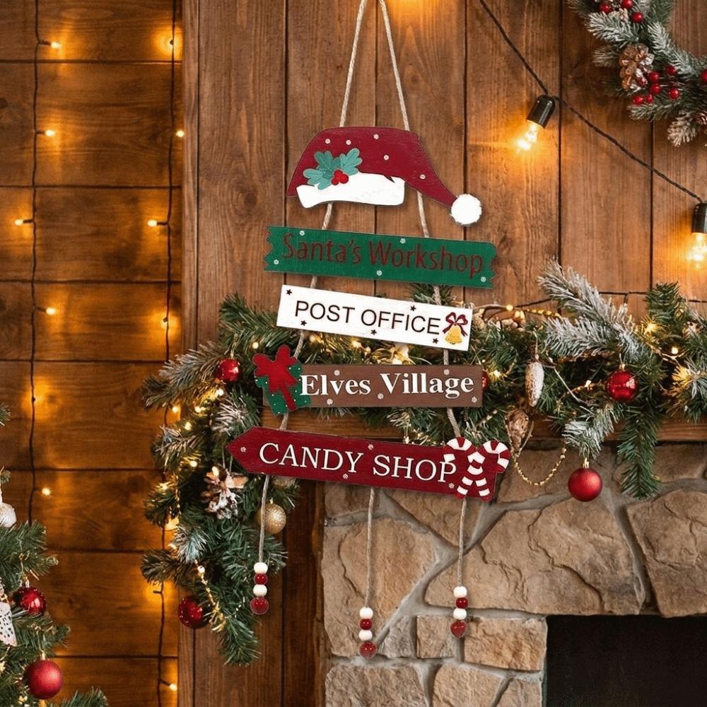 Rustic Christmas Door Sign Tiered Wall Pendant Xmas Tree Decor Hanging Welcome Board Homeowners