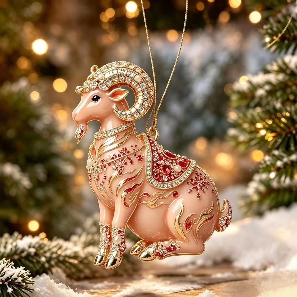 Acrylic Goat Pendant Shining Animal Hanging Decoration Zodiac Goat Souvenir Holiday Party Decor