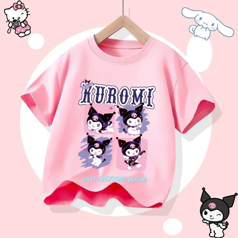 Sanrio Series Kuromis new childrens pure cotton shortsleeved girl casual top for summer Tshirt with cartoon print sport shir