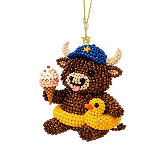 Yousheng 3D Beaded Animal Kit,Cute Tiny Highland Cow Beading Kit with Colorful Embroidery Beads And Instructions,Handmade Bead Art Craft for Beginners