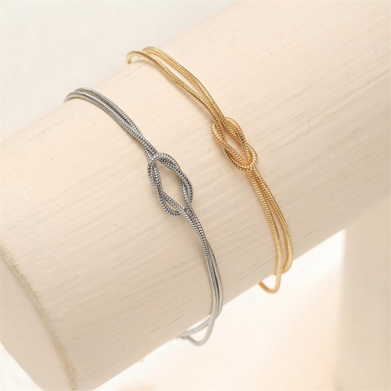 2PCS Simple Metal Love Knot Couple Bracelet Set for Unisex Women Men Best Friend Gift Bracelets Minimalist Arm Jewelry