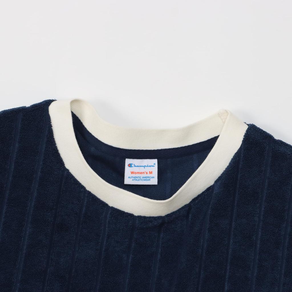 Футболка с коротким рукавом и круглым вырезом, вышитая в рубчик, с коротким рукавом, повседневная, темно-синяя [Champion], женская футболка CW-Z309