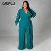 Plus Size Women's Fashion Temperament Loose Straight Leg Solid Color Belt Jumpsuit
