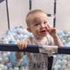 Selonis Square Play Pen Filed with 100 Balls Basketball, Blue:pearl/grey/transparent/babyblue/mint