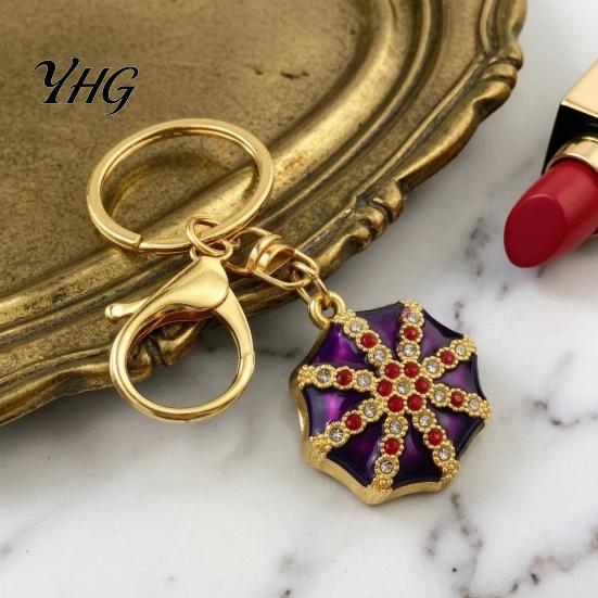 Lightweight Fashion Accessories Rhinestone Ethnic Hat Keychain, Bling Octagonal Cap Car Key Bag Decoration Keychain Ring, Zinc Alloy Pendant