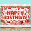 Strawberry Themed Pink Children Birthday Party Decoration Banner Background