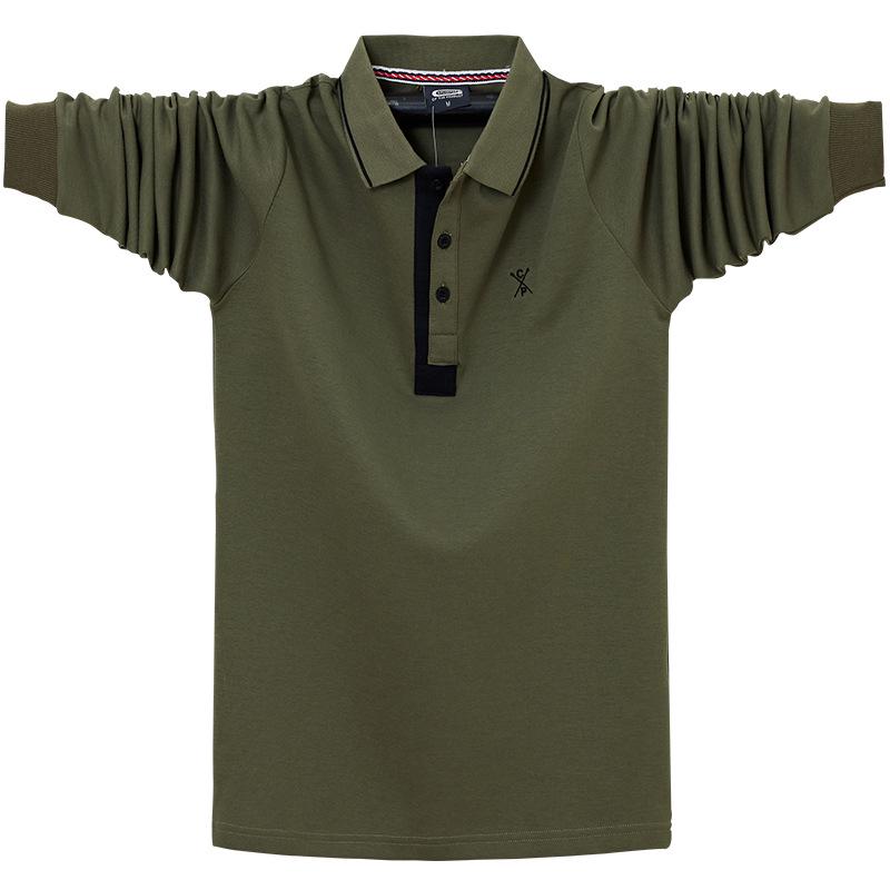 2024 Мужская футболка-поло большого размера с длинным рукавом - деловой офисный тренд, большой хлопковый топ с лацканами для крупных и высоких