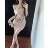 Платье с косым плечом для мужчин, летнее женское, новое, с поясом, тонкое, с открытыми плечами, темпераментное, в стиле светской львицы, юбка-карандаш