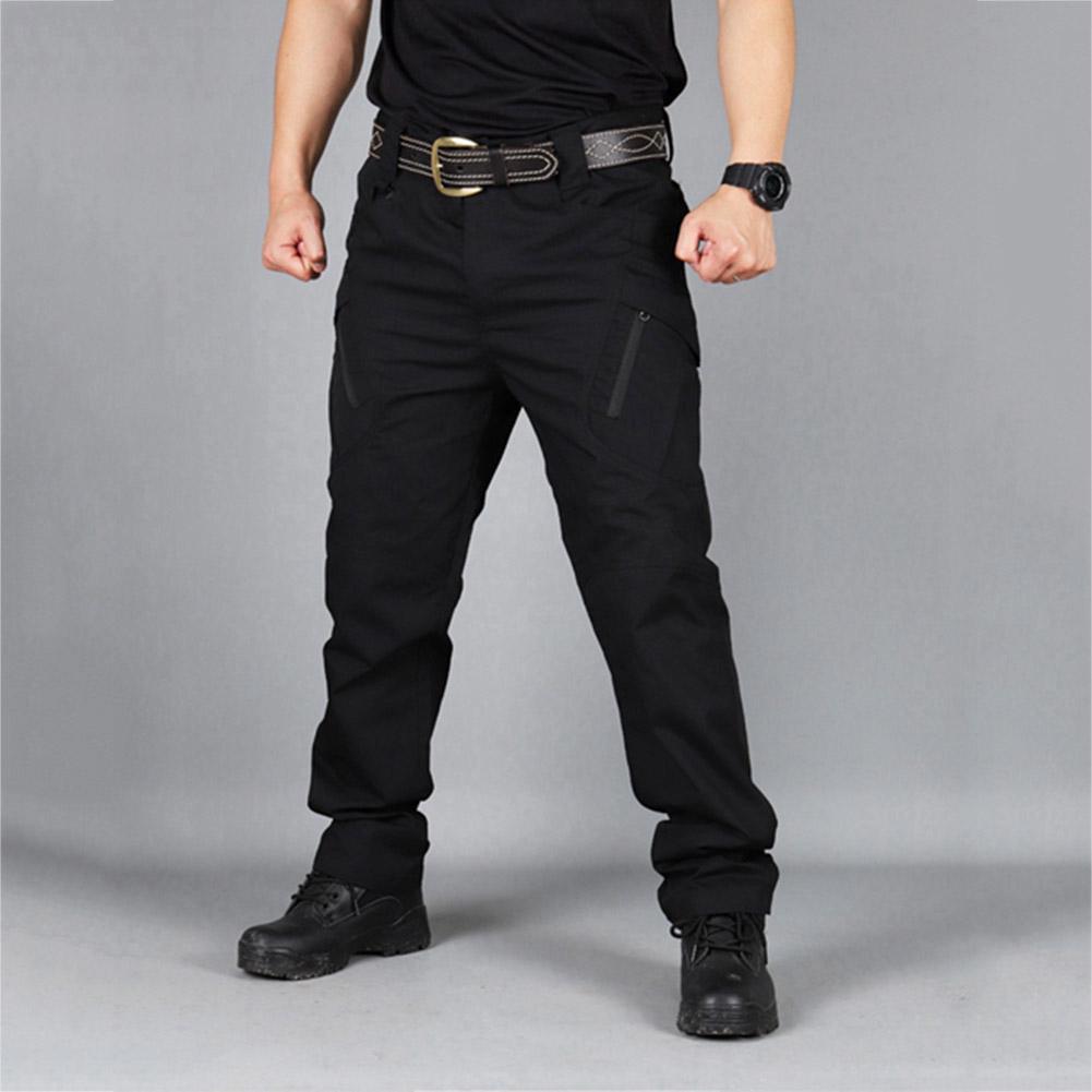 Western Cool Style Men Zip Sports Solid Color Outdoors Tactical Pockets Cargo Pants Work Trousers