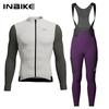 Зимняя велосипедная одежда INBIKE для мужчин Флисовые велосипедные комплекты Джерси с длинным рукавом и карманами Длинные велосипедные комбинезоны для шоссейных велосипедов