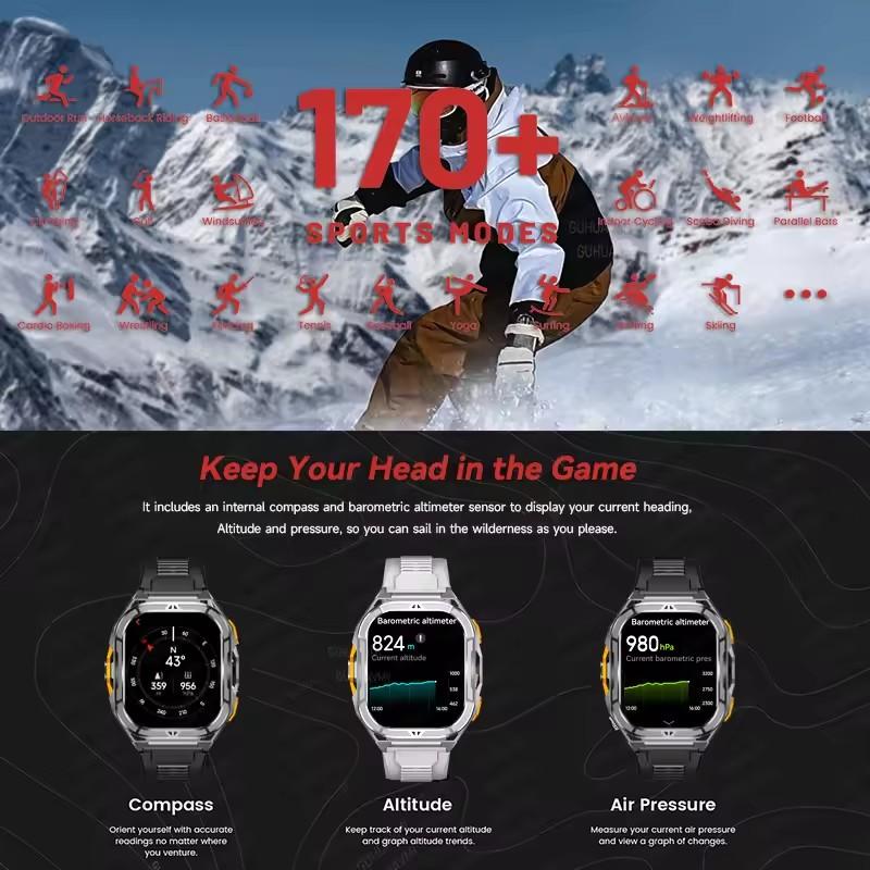 Умные часы TREX3 со встроенным GPS, водонепроницаемостью 10 ATM, компасом, аккумулятором 530 мАч, поддержкой Bluetooth-звонков, более 70 спортивными режимами, мужские часы, 1,96-дюймовый AMOLED HD Smartwatch