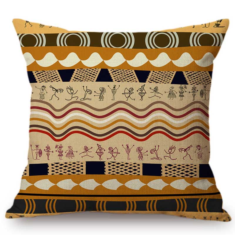 Exotic Africa Design Pattern African Hunting Animals Geometric Decorative Sofa Throw Pillow Case Cotton Linen Chair Cushion Case