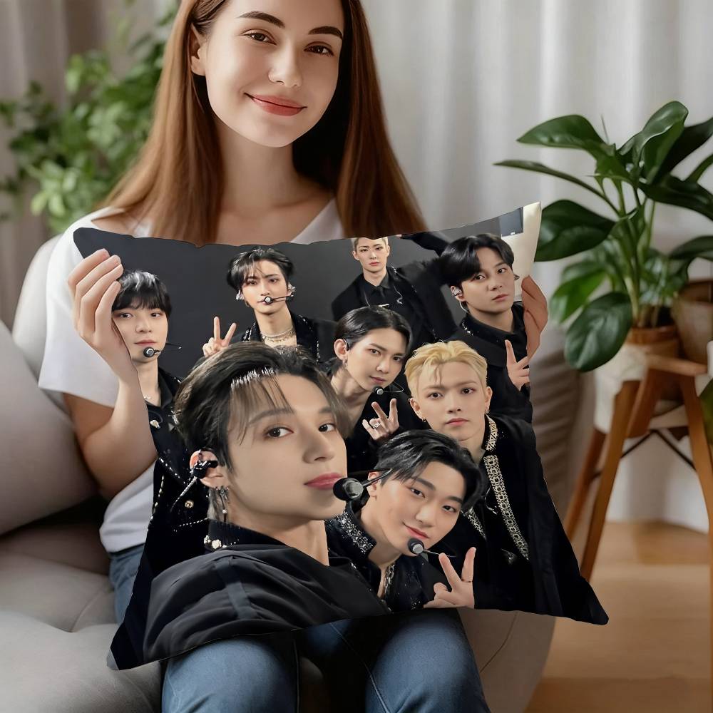 Kpop A-AteezS Наволочка Короткий плюш Двусторонняя печать Квадратные наволочки для диванных подушек Домашний декор подушек для дивана