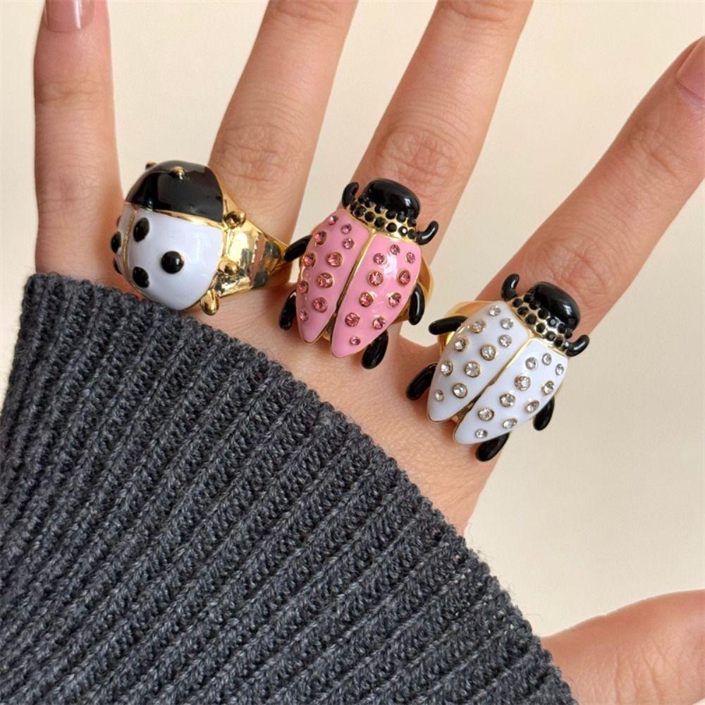 Кольцо с росписью в корейском стиле, ювелирные аксессуары, массивное эмалированное кольцо, украшение в виде капель насекомых