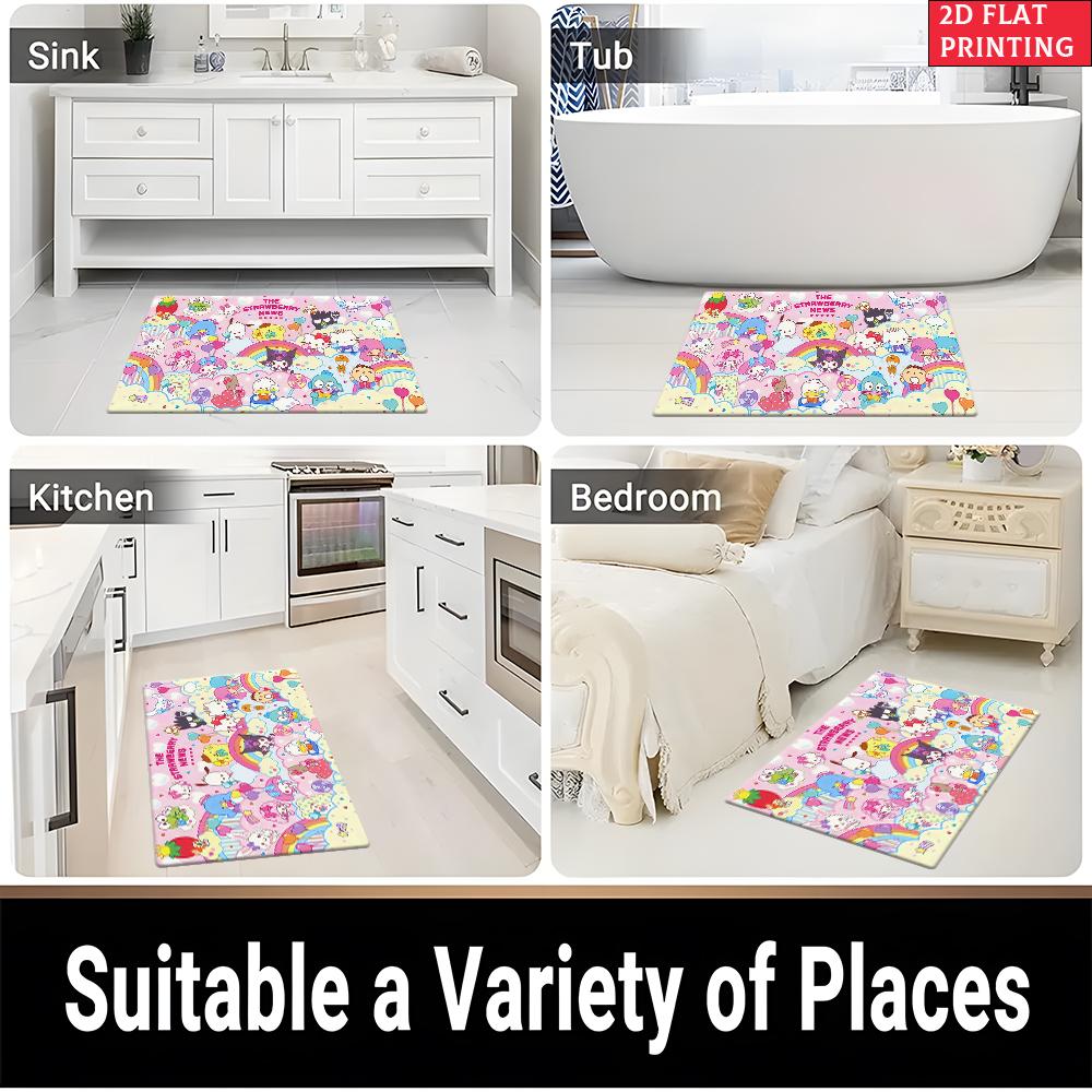 Kawaii Cute Cartoon Characters Doormat,2DPrint Non-slip Floor Mat, Entrance Rug for Bathroom Living Room Kitchen Home Decor Gift