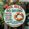 2D Flat, 1pc Round Aluminum Hanging Sign, Funny "Pool Rules No Lifeguard On Duty" Print, Durable Outdoor Wall Decor, Perfect for Poolside, Backyard