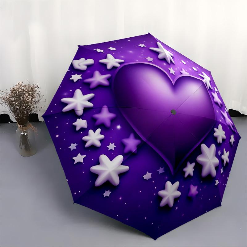1pc Purple Heart Stars Automatic Folding Umbrella - Portable Collapsible Design, 8-Rib Iron Frame, Durable Fabric yy251125052
