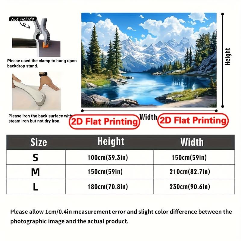 The promotional banner is designed in 2D format and features mountains forests and lakes. It is made of polyester fabric.