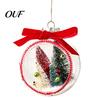 Winter Fairy Tale Hanging Decor Opening Christmas Ball Ornament with Bow, Tree Reindeer Snow Scene Micro Landscape Inside Clear Ball, Xmas Sphere