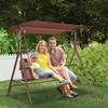 3-Person Patio Swing Chair, Outdoor Patio Swing with Adjustable Canopy, Porch Swing with Armrests, Teslin Fabric and Alloy Steel Frame, for Balcony,