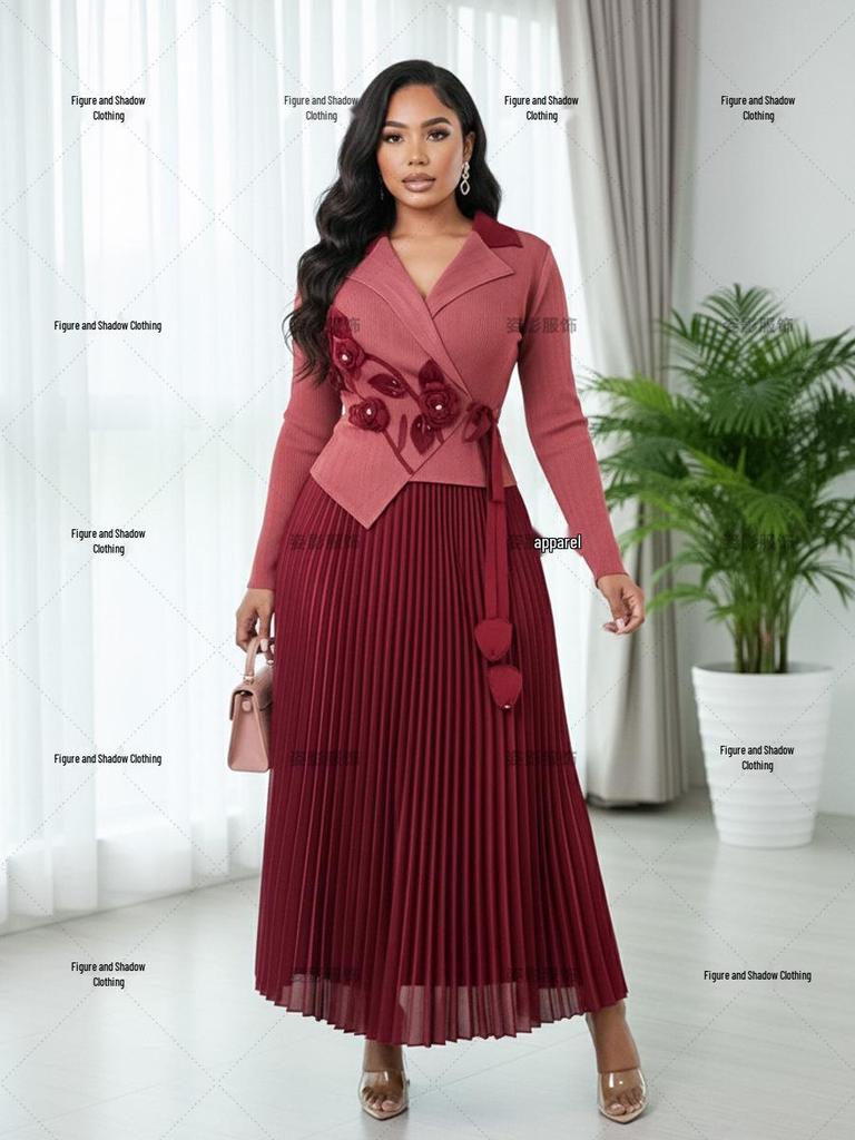 Платье-миди с плиссировкой и длинным рукавом Miyaki Plus Size - Стройнящее, в ближневосточном стиле, с эффектом двух peças