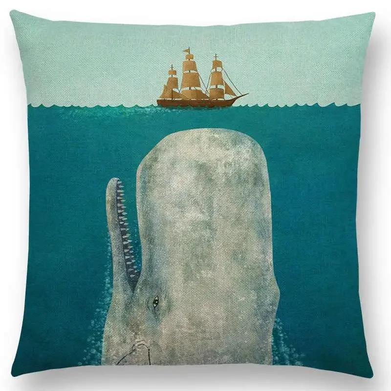 Новейшая Милая Маленькая Привидение Парусник Кит Океан Олень Медведь Дайвер Принты Наволочка Диванная Подушка