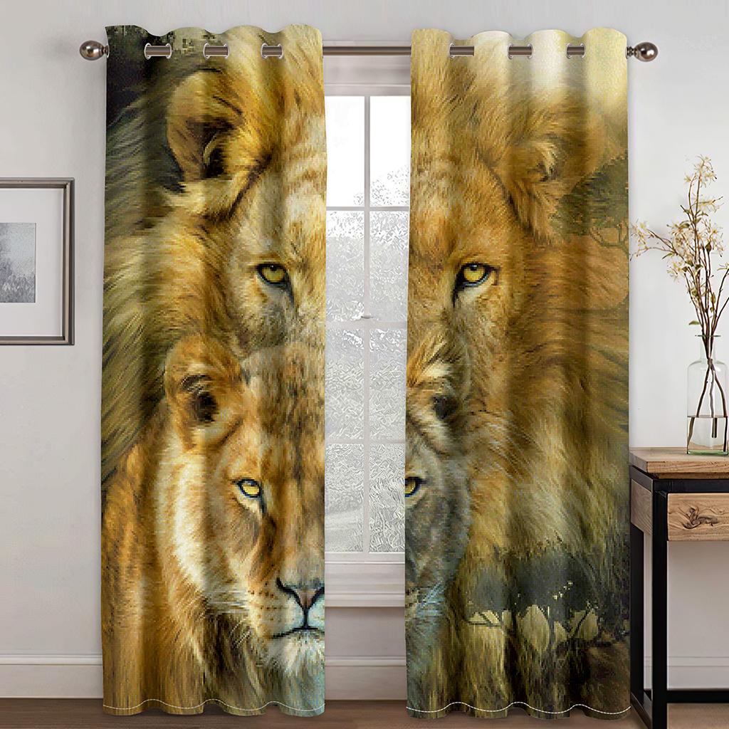 3D Digital Print Cheap Custom Animal Lion Tiger Two Thin Window Curtains for Living Room Bedroom Kitchen Office Decor 2 Pieces