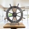 Frosty Antique Junkyard Crafted Wooden Ship Wheel | Anchor Motiff | Pirate's Home Wall Decor (18 Inches)