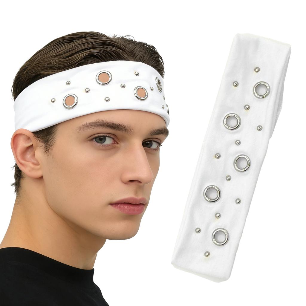 Elastic Punk Metal Eyelet Headband, Unisex Wide Stretch Rivet Hair Band, Retro Street Sports Sweat Head Wrap