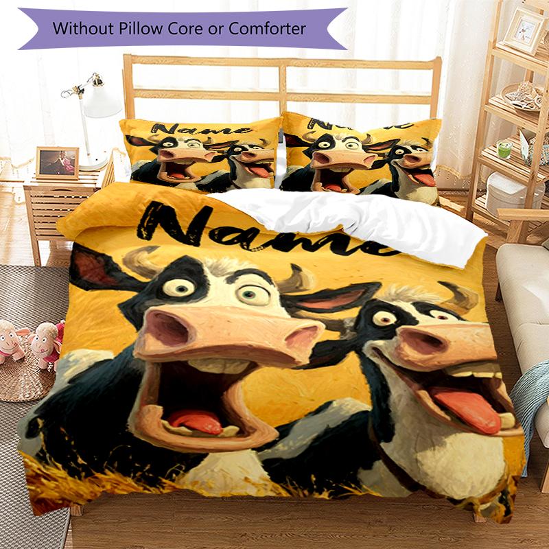 3pcs Custom Name Cow Bedding Set Duvet Cover Closure Includes 1 Duvet Cover & 2 Pillowcases, Soft and Comfortable for All Seasons.