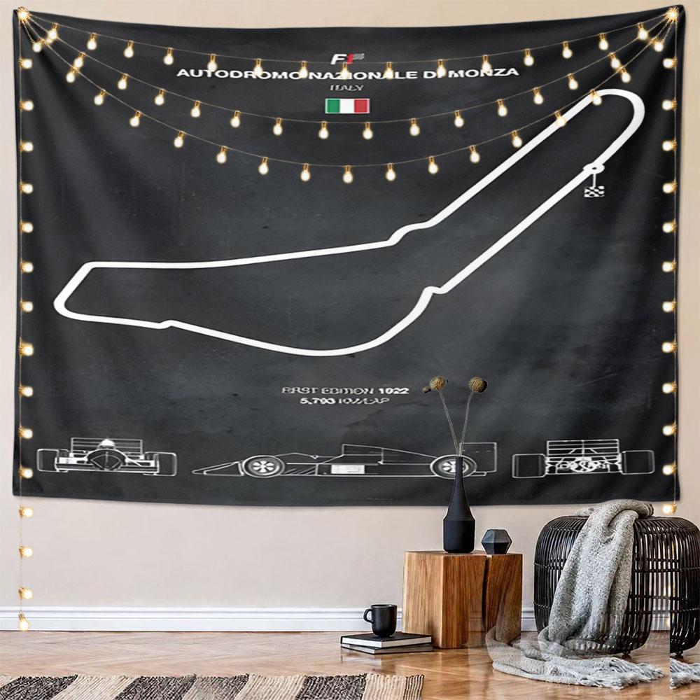 Monza Circuit Map Design Pattern Wall Hanging Tapestry Decorative Tapestry Home Decor for Bedroom and Living Room