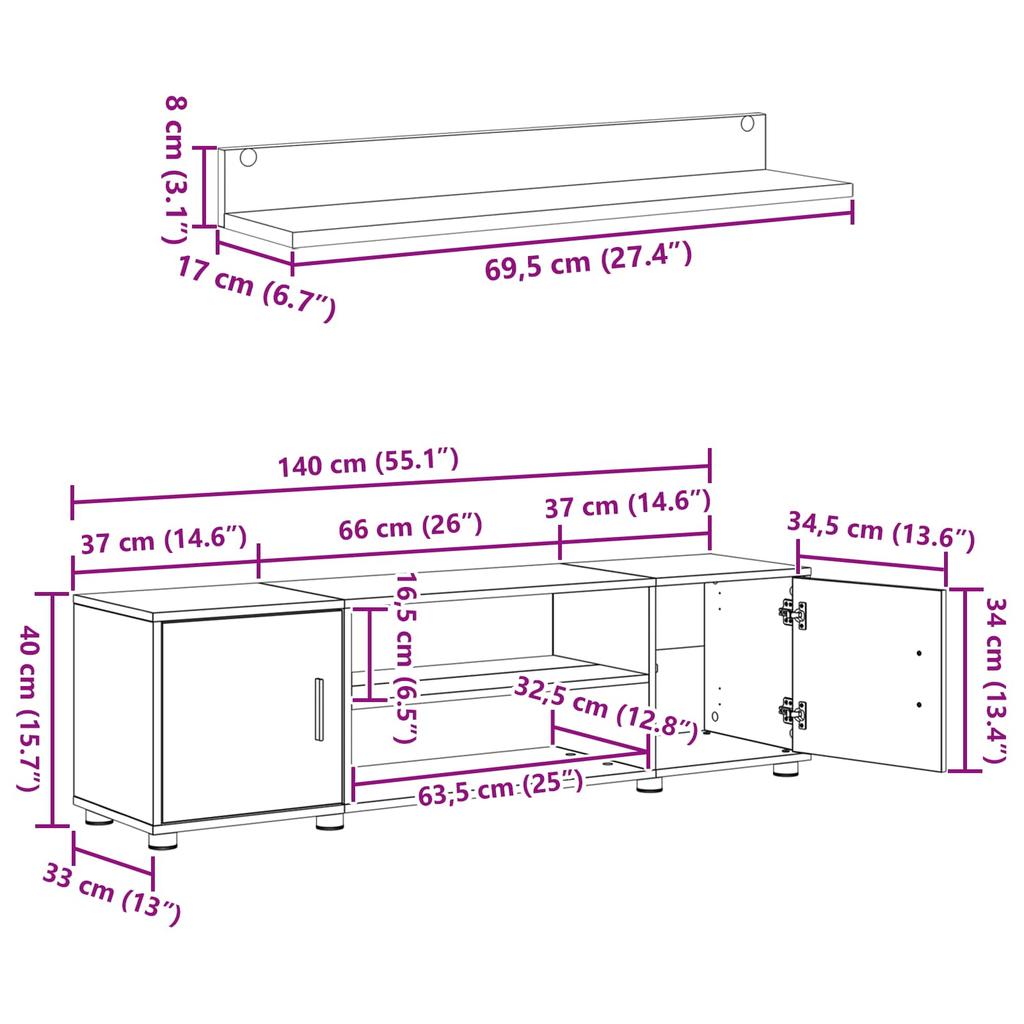 Wall Mounted TV Cabinet Set 4 pcs Sonoma Oak Engineered Wood