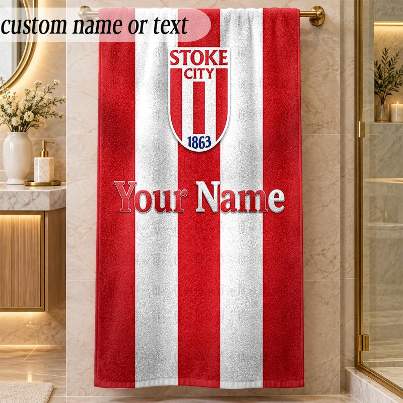 Beach TowelStoke City FC Custom Name Text Personalized Soft Towel for Beach Pool Indoor Home Decor Gift