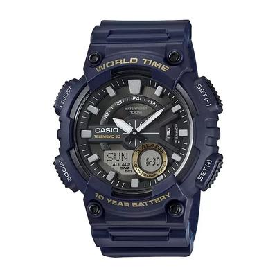 Синие аналогово-цифровые часы мужские часы, Blue Analog-Digital Men's Watch,  Casio