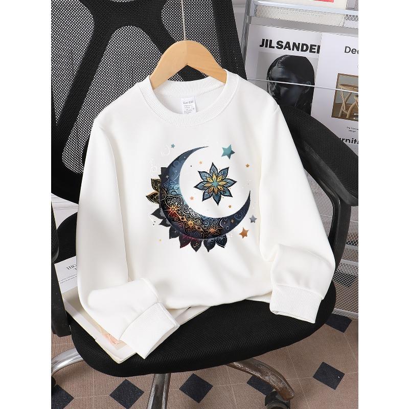 Moon Star Mandala Cosmic Pattern Night Sky 2026 New Girls' Long-sleeve Casual Crewneck Sweatshirt