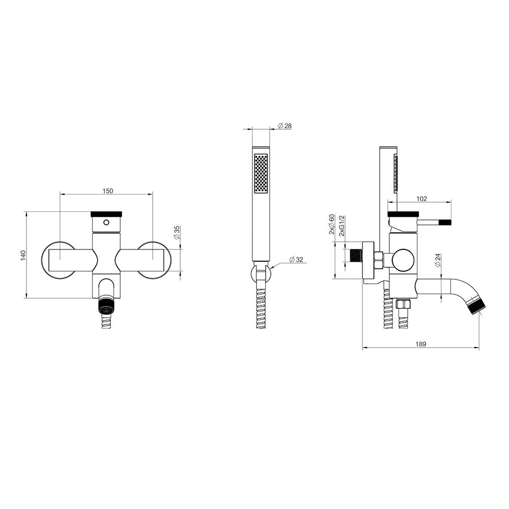 Bateria wannowa scienna WEZER NIO3-18-GUNGREY