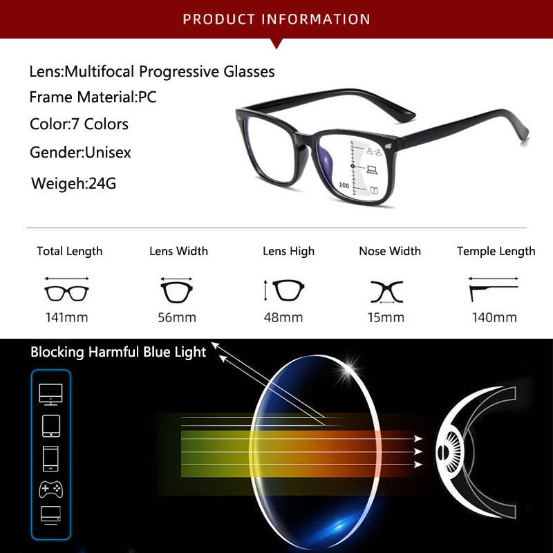 Очки для чтения Мужские Антибликовые Прогрессивные Женские Компьютерные Модные С Диоптриями Очки Унисекс Мультифокальные Квадратные Бусины