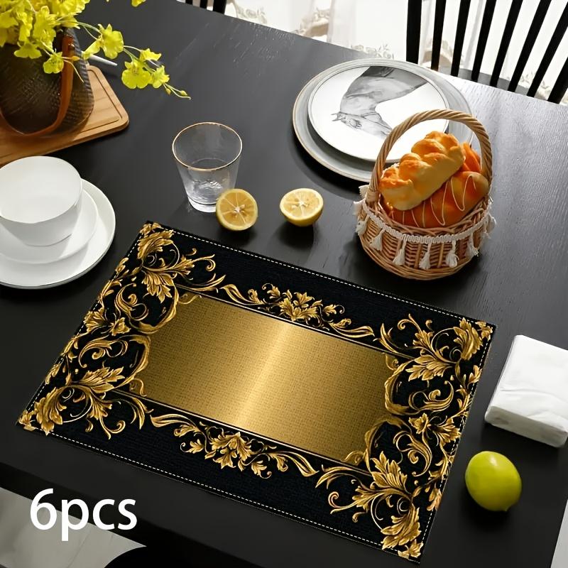 Elegant Golden Heat Resistant Washable Table Placemats Kitchen Dining Decor 4 Piece Set