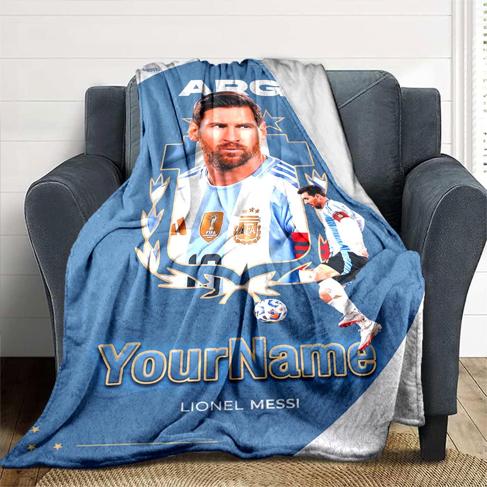 Messi Personalized Text Blanket Throw Customizable Blanket Durable Comfort Throw For Seaside Livingroom Living Room Bed Ideal for All Seasons