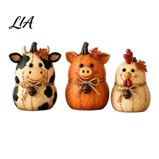Autumn Harvest Wooden Table Decor 3PCS Rustic Ornaments, Animal Designs Retro Desktop Fall Party Distressed Farmhouse Crafts, Decorative Handmade