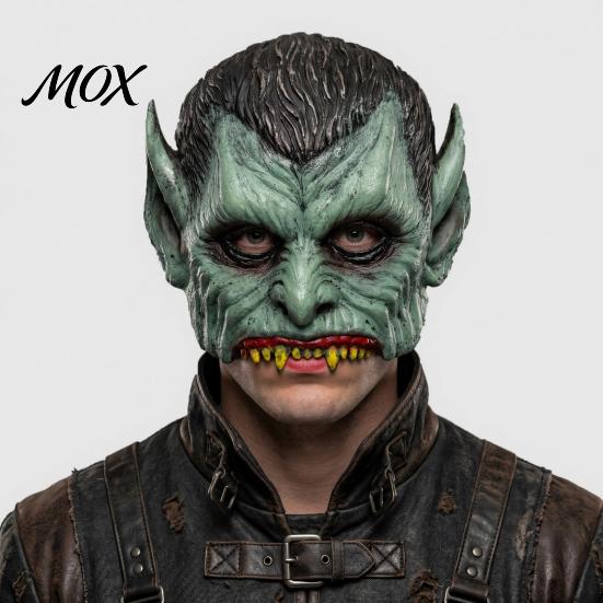 Half Face Vampire Mask Green Halloween Mask, with Pointy Ears & Sharp Teeth, Retro Soft Foam Distressed Party Lightweight PU for Scary Costume Parties