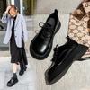 Black British Style Small Leather Shoes Spring and Autumn New Thick-soled Big-toe Derby Shoes College Style
