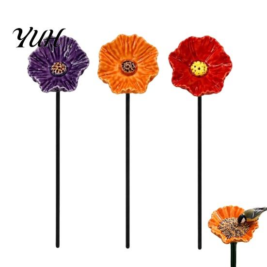 Resin Flower Bee Feeder Stake Feeder, Handmade Flowers Watering Station, Garden Pollinator Outdoor Bird Bath Cups Butterfly Feeders, Mini for