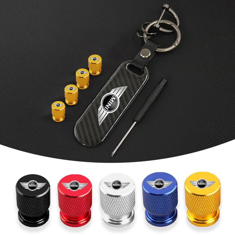Carbon fiber Tire Valve Stems Cap Keychain Style Wheel Air Valve Cover For BMW Mini Cooper R50 R53 R55 R56 R60 R61 F54 F55 F56 IJOPV1