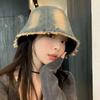 Ins Vintage Rough Edge Washed Denim Bucket Hats Women 2025 Summer and Autumn New Casual Versatile Cute Short Brim Basin Cap