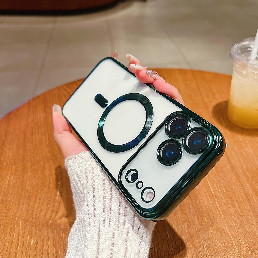 Роскошный чехол из мягкого силикона с гальваническим покрытием для Magsafe для iPhone 17 Air 16 15 14 13 12 Pro Max 11 Plus Магнитная защитная крышка для камеры